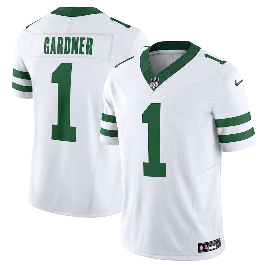 Men New York Jets 1 Ahmad Sauce Gardner Nike Legacy White Vapor F.U.S.E. Limited NFL Jersey